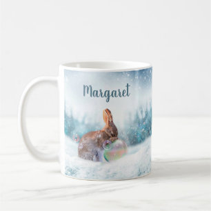 Religious Praying Bunny Rabbit in Snow Coffee Mug