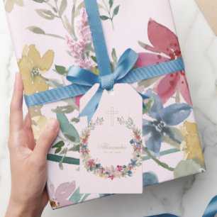 Religious Pretty Field Flowers Gold Color Gift Tags