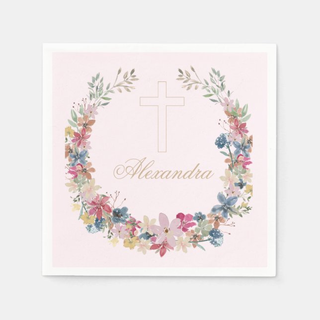 Religious Pretty Field Flowers Gold Color  Napkins (Front)