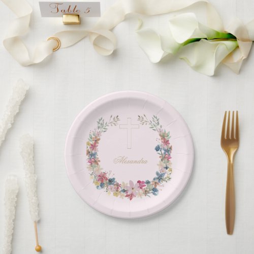 Religious Pretty Field Flowers Gold Color  Paper Plates