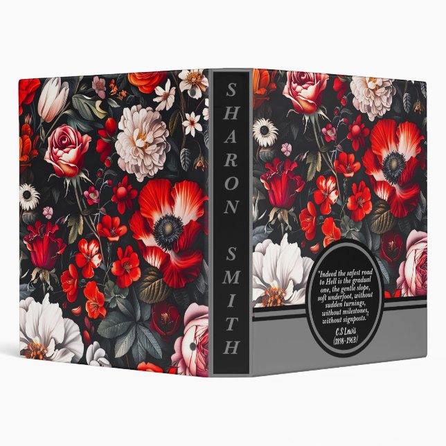 Religious Quote With Red Floral William Morris Art 3 Ring Binder (Background)