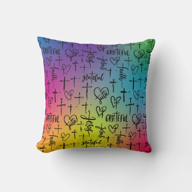 Religious Rainbow Cross Pattern Throw Pillow (Front)