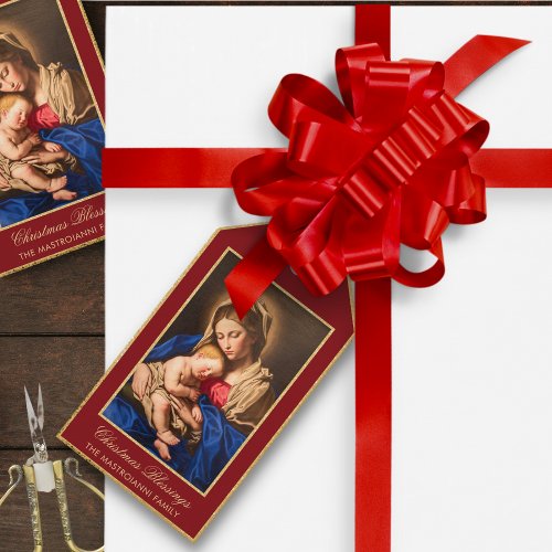 Religious Red Gold Madonna  Child Christmas Gift  Gift Tags