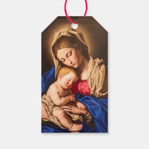 Religious Red Gold Madonna  Child Christmas Gift Tags