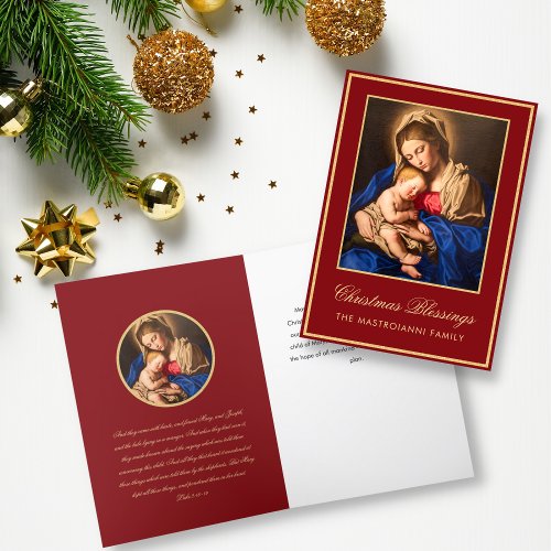 Religious Red Gold Madonna  Child Christmas Holiday Card