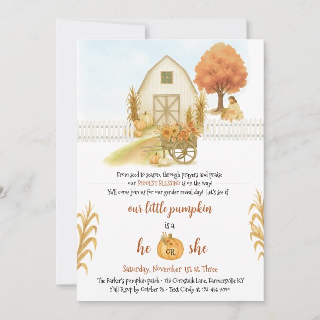 Religious Rustic Fall Gender Reveal Invitations (Front)