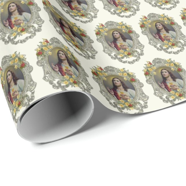 Religious Sacred Heart Jesus Elegant Wrapping Pape Wrapping Paper (Roll Corner)