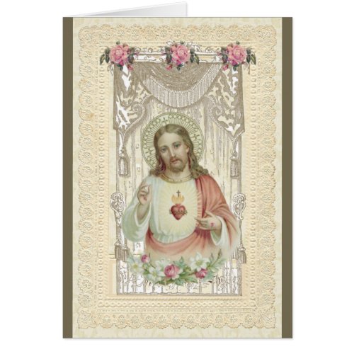 Religious Sacred Heart Jesus Floral Vintage