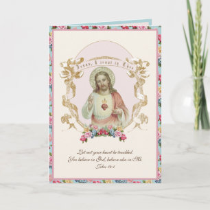 Religious Sacred Heart Jesus Prayer vintage Floral Card