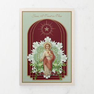 Religious Sacred Heart Jesus Prayer Vintage Tri-Fold Card