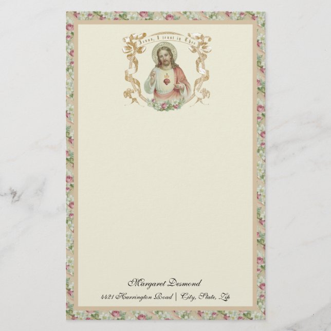 Religious Sacred Heart Jesus Vintage Roses (Front)