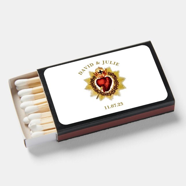 Religious Sacred Heart Jesus wedding favors Matchboxes (Front Open)