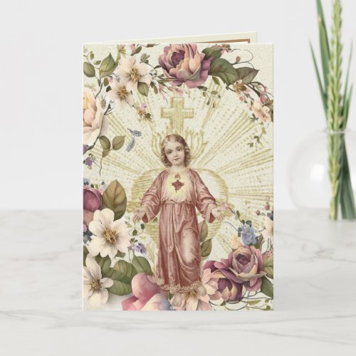 Religious Sacred Heart of Jesus Floral Scripture Card