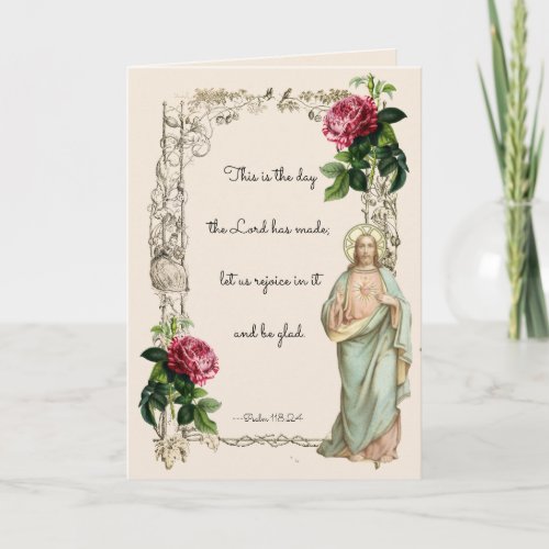 Religious Sacred Heart of Jesus Floral Vintage Card