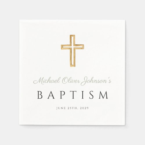 Religious Sage Green Cross Baptism Napkins