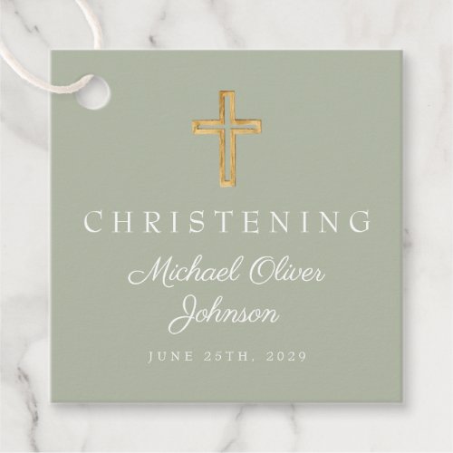 Religious Sage Green Cross Christening  Favor Tags