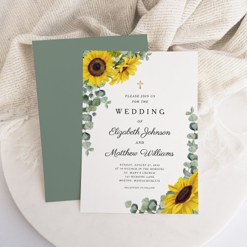 Religious Sage Green Sunflower Wedding Invitation
