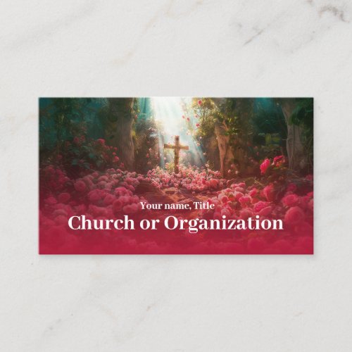 Religious Saint Cross In Forest Pink Rose Carpet Business Card