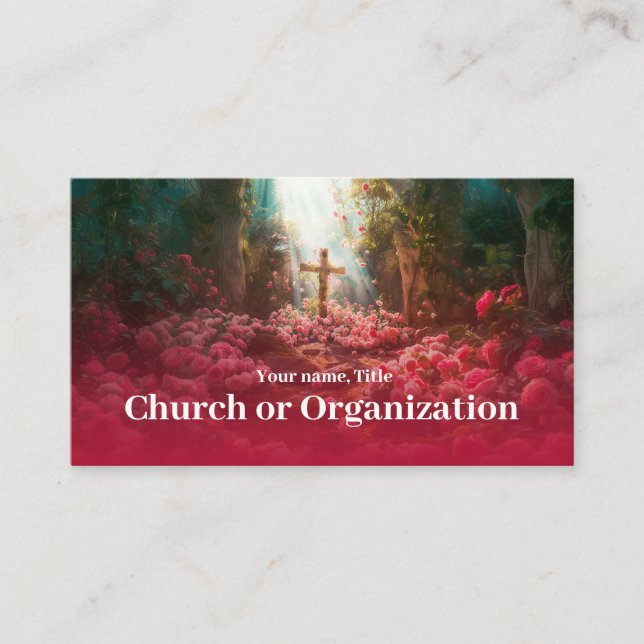 Religious Saint Cross In Forest Pink Rose Carpet Business Card (Front)