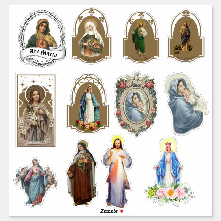 Catholic Stickers 100 1.5 inch Round Self-Adhesive Saints Jesus Mary