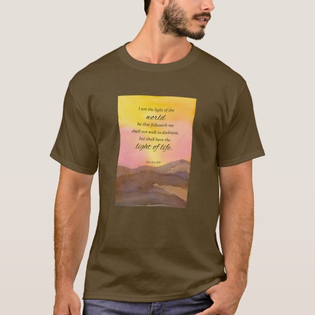 Religious Scripture John 8:12 Desert Sunset  T-Shirt (Front)