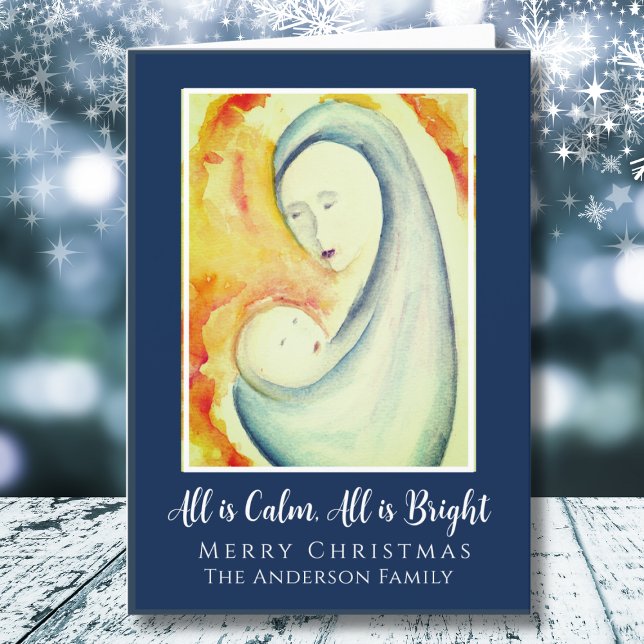 Religious Scripture Madonna and Child Watercolor Holiday Card (Creator Uploaded)