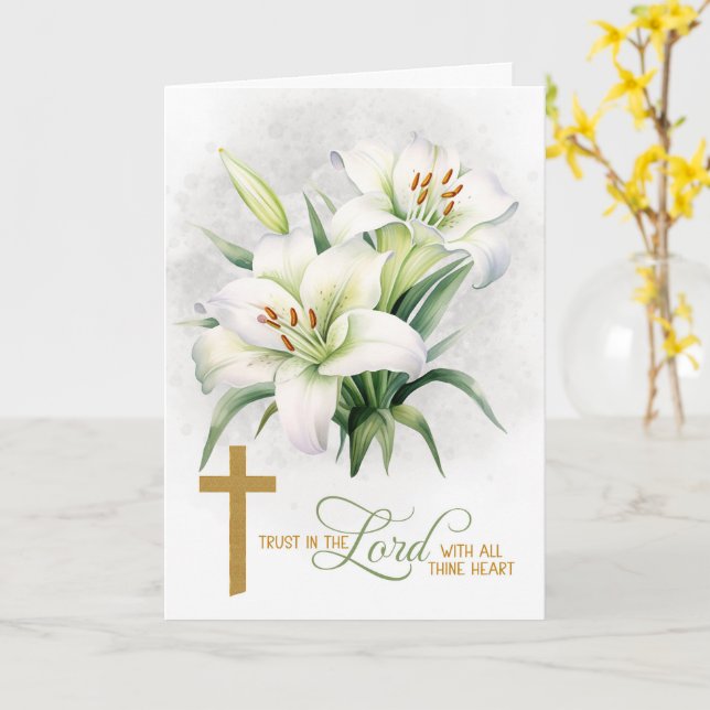 Religious Scripture Proverbs 3 White Lilies Card (Yellow Flower)