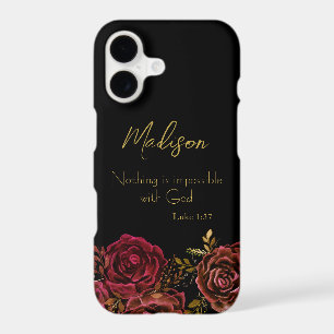 Religious Scripture Red Gold Rose Floral Black iPhone 17 Case