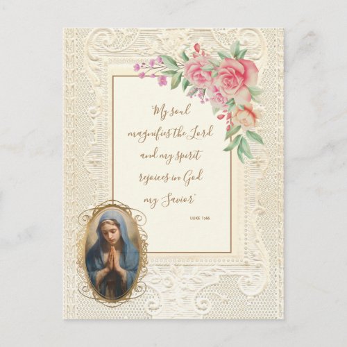 Religious Scripture Verse Virgin Mary Floral Postcard