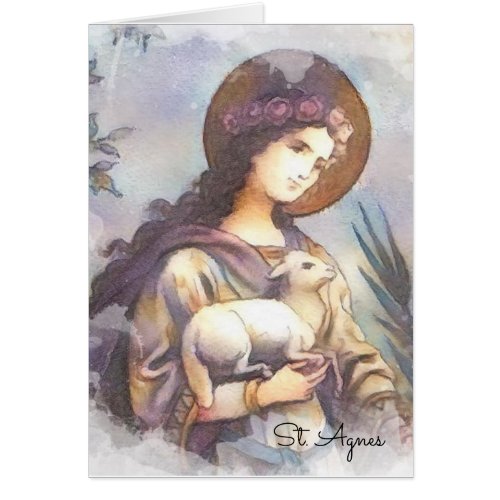 Religious St Agnes with lamb Catholic watercolor