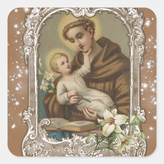 Religious St. Anthony Baby Jesus Catholic Priest C Square Sticker (Front)