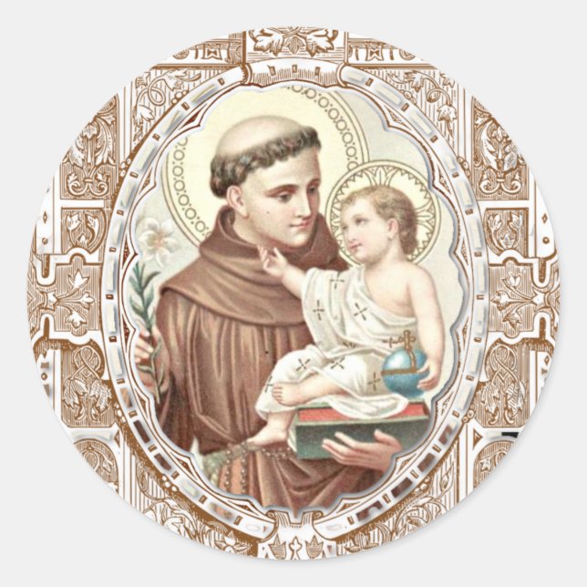 Religious St. Anthony Baby Jesus Catholic Priest Classic Round Sticker (Front)