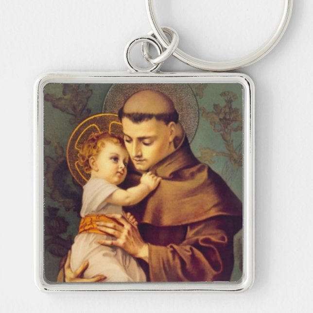 Religious St. Anthony Baby Jesus Vintage Keychain (Front)