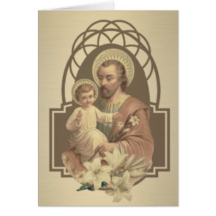 Religious St. Joseph Baby Jesus Gold Elegant Cards