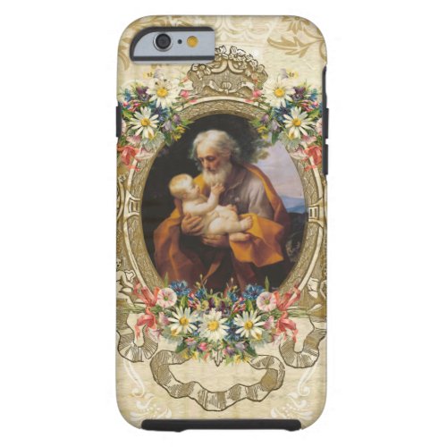 Religious St Joseph Baby Jesus Vintage Floral Tough iPhone 6 Case