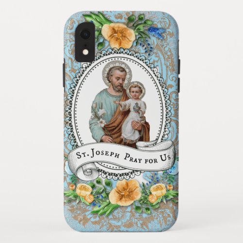 Religious St Joseph Baby Jesus Vintage Floral iPhone XR Case