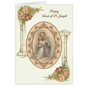 Religious St. Joseph Child Jesus Floral Feast Day Cards