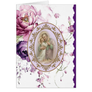 Religious St. Joseph Child Jesus Floral Feast Day Cards