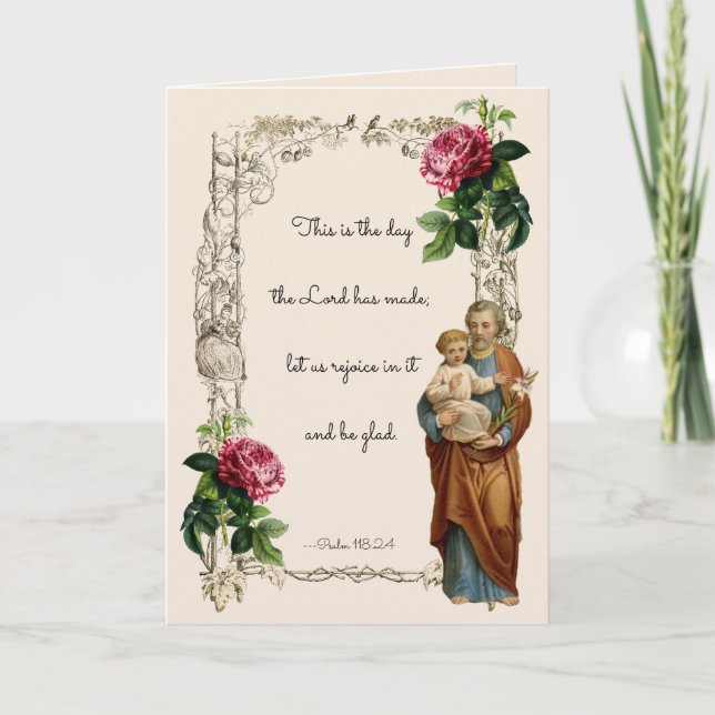 Religious St. Joseph Jesus  Floral Vintage Card (Front)