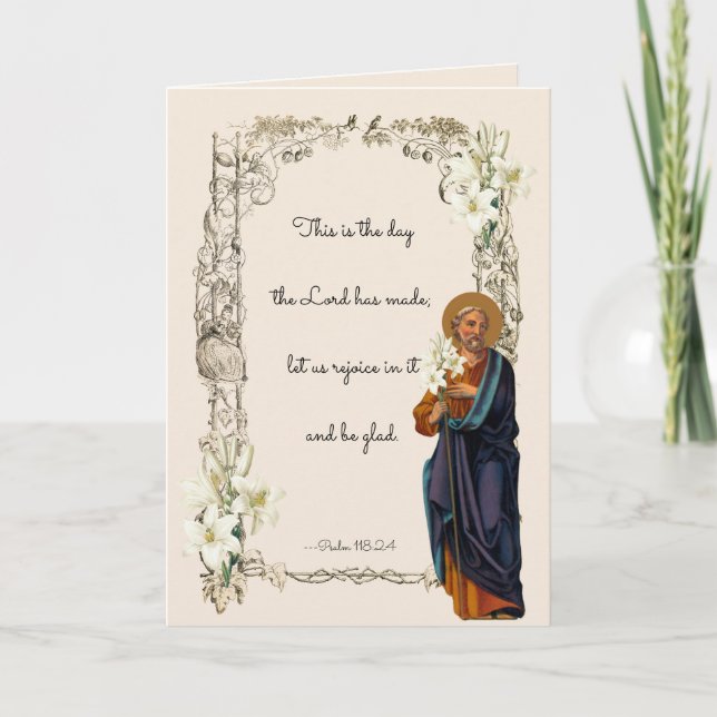 Religious St. Joseph Jesus  Floral Vintage Card (Front)