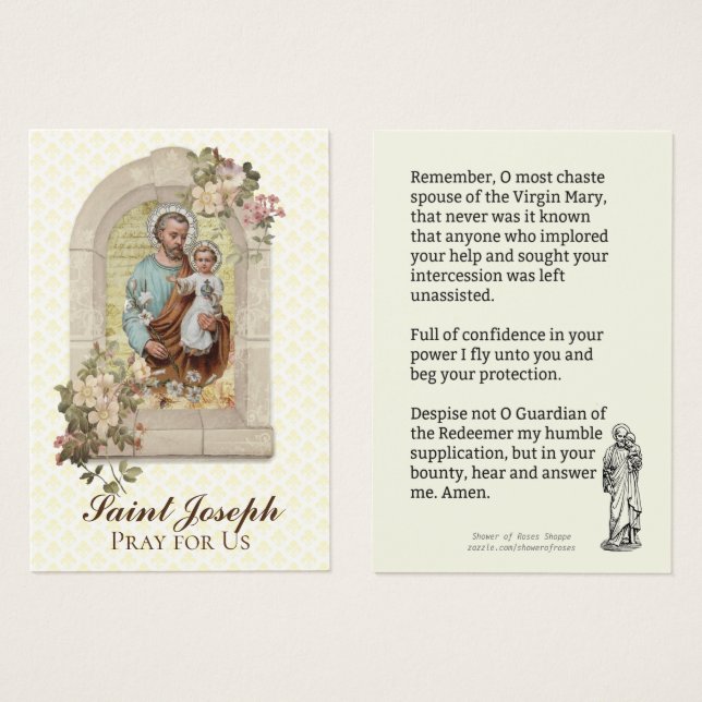 Religious St. Joseph Memorare Prayer Holy Card (Front & Back)