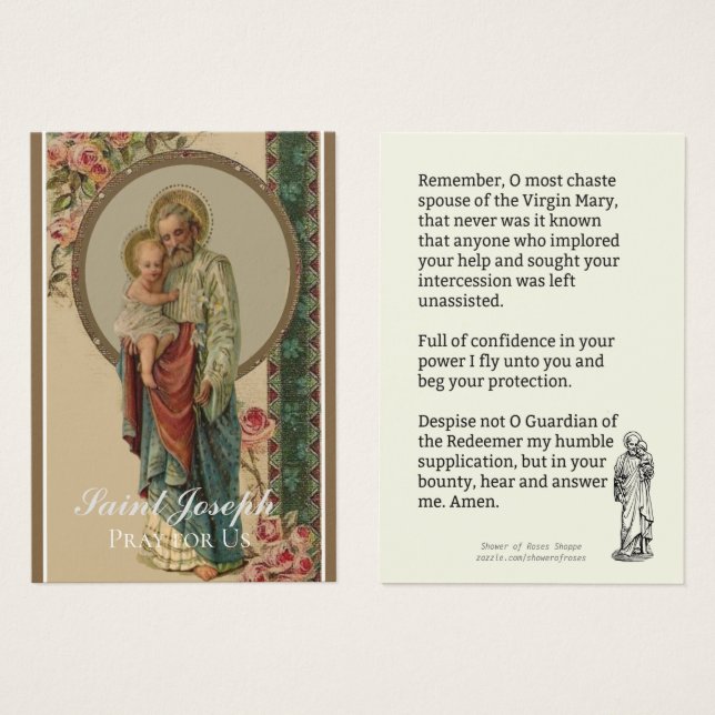 Religious St. Joseph Memorare Prayer Holy Card (Front & Back)