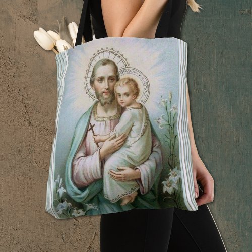 Religious St Joseph with Child Jesus Tote Bag