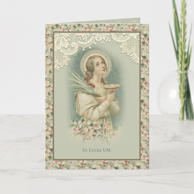 Religious St. Lucy Catholic Prayer Eyes Vintage Card (Front)