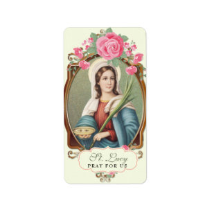 Religious St. Lucy Lucia Vintage Pink Roses Label