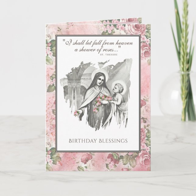Religious St. Therese Catholic Nun Floral Card (Front)