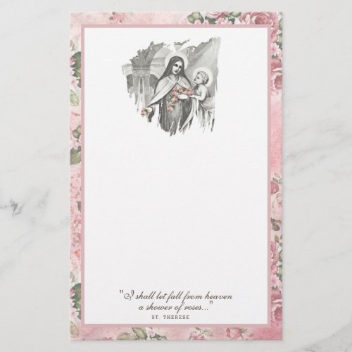 Religious St Therese Catholic Roses Floral Card