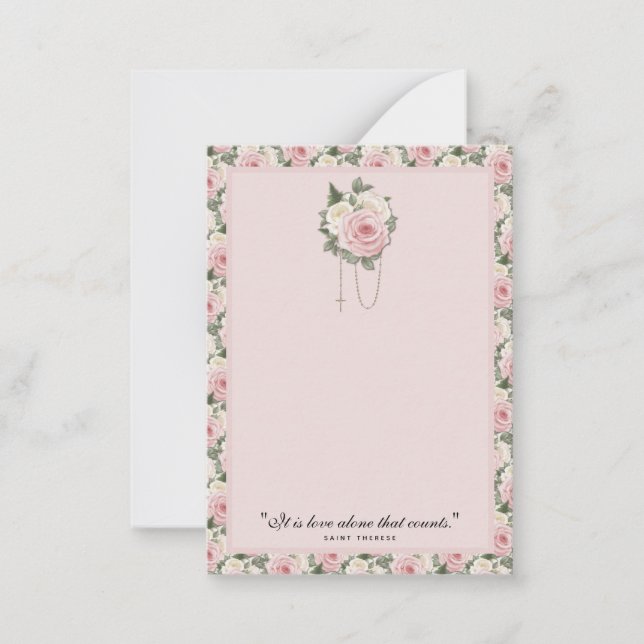 Religious St. Therese Quote Pink Roses Vintage Note Card