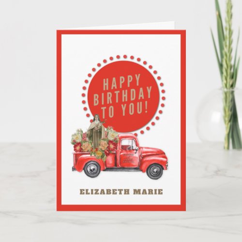 Religious St Therese Red Truck Catholic Vintage  Card