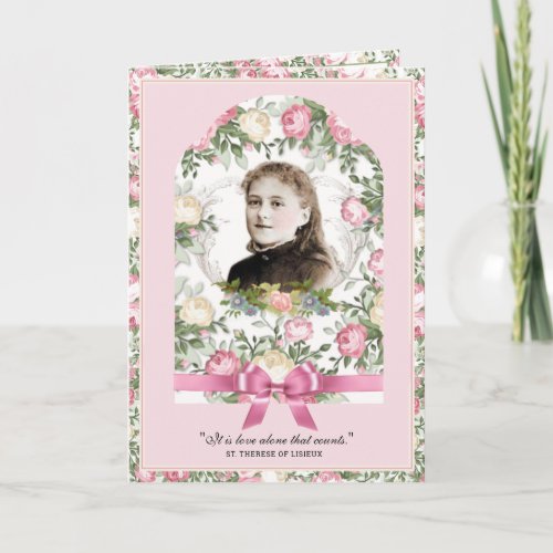 Religious St Therese Vintage Pink Roses Prayer Card